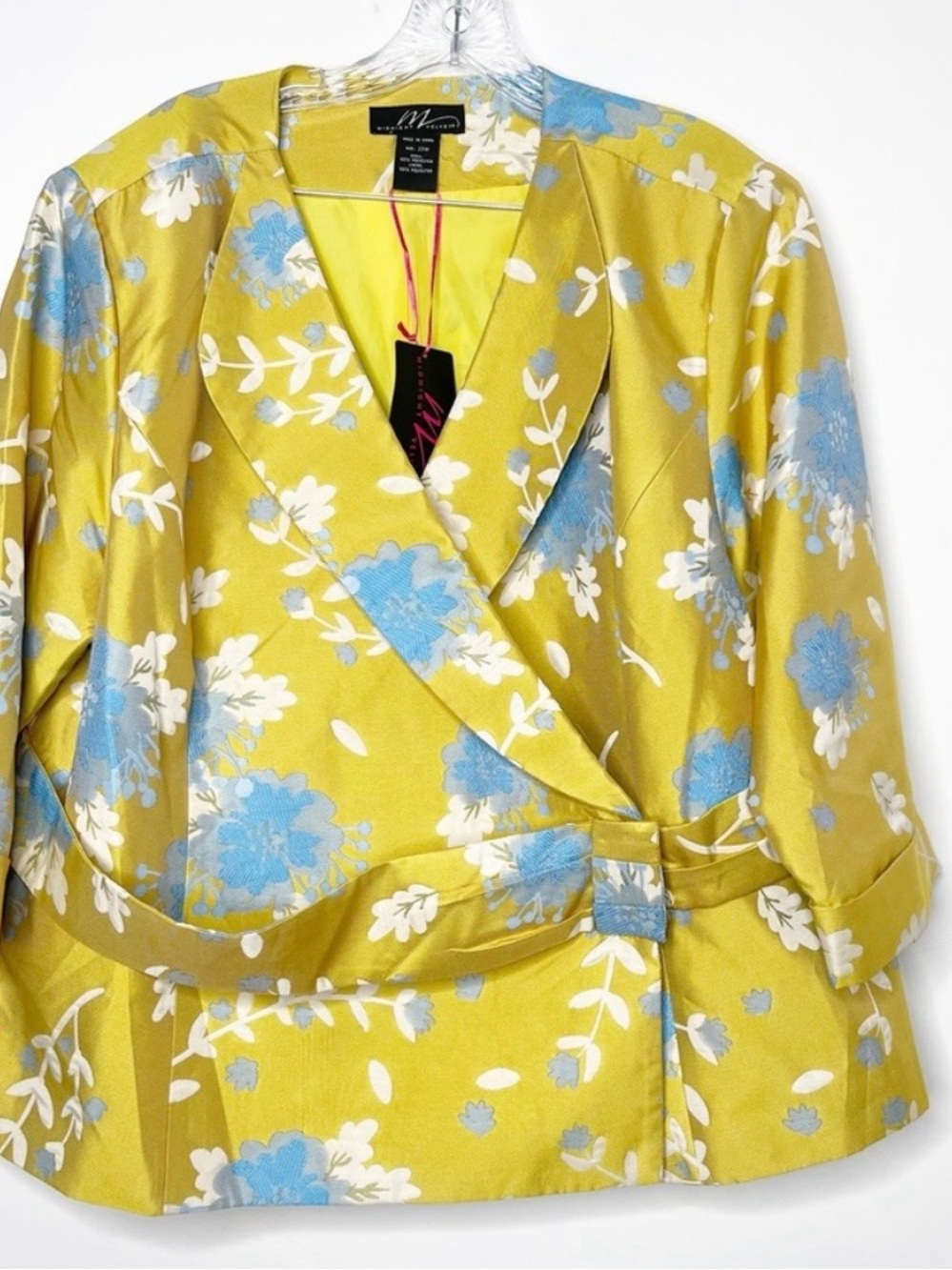 Midnight Velvet Yellow Floral Wrap Blazer with Blue & White Accents - Picture 5 of 8